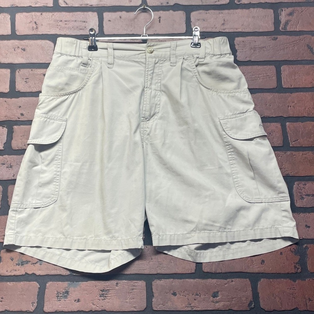 Columbia Men's M Khaki Cargo Shorts Outdoor Utility Elastic Waist Cotton